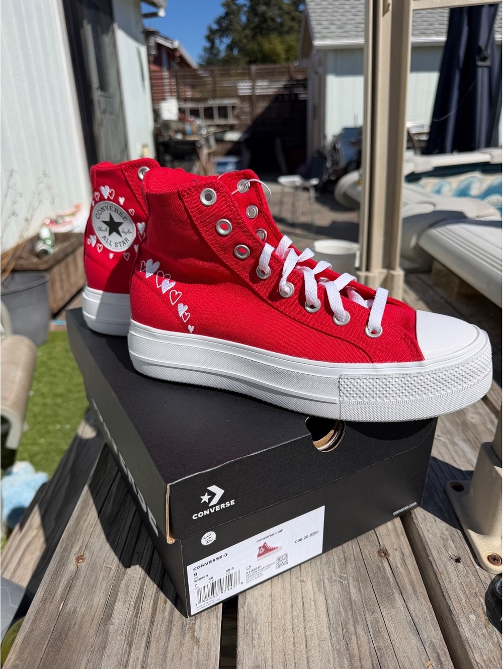 Converse Day One Platform High Top Red White W 9 A19324F